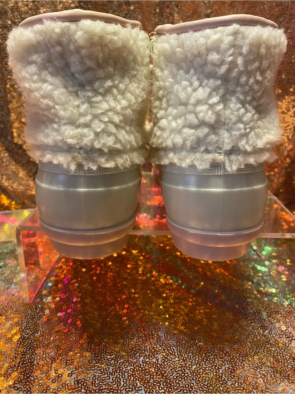 Magellan Outdoors Girls 4D Cream Sherpa Duck Boots | Pink Trim Winter Boots